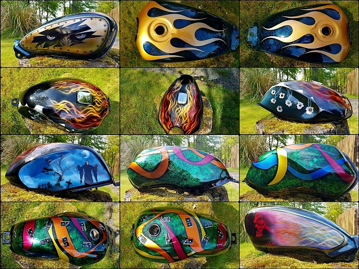 custom paintwork on motorbike tanks