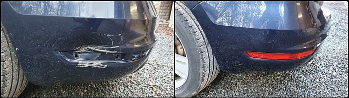 damage to rear bumper before and after