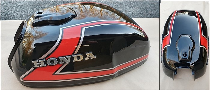 Black and Red Honda bike tank after paintwork  bike paint repair